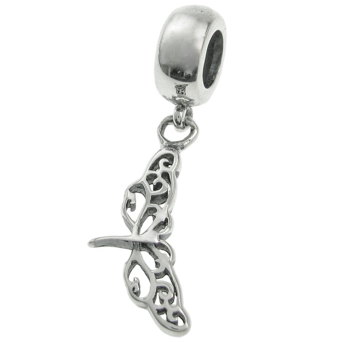 Queenberry Sterling Silver Filigree Dragonfly European Style Dangle Bead Charm