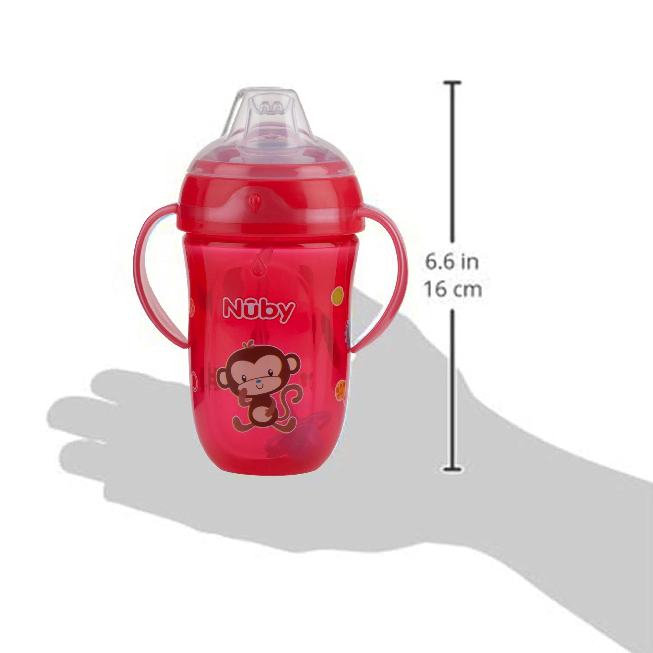 Nuby Comfort Trainer 2 Handle Cup with 360 Weighted Straw and Soft Silicone Spout, 9 Oz, Boy, Red Monkey