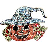 Rhinestone Witch Hat Pumpkin Brooch Pin for Women Unisex Gold-Toned Big Fashion AB Crystal Halloween Witchcraft Brooches Lapel Pins Bag Suit Collar Dress Accessories Funny Jewelry