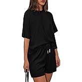 PRETTYGARDEN Women 2 Piece Lounge Sets Short Sleeve Shirts Workout Tops Shorts Matching Clothing 2026 Summer Vacation Outfits