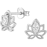 Lotus Flower 925 Sterling Silver Crystal Stud Earrings, Tiny Minimalist Jewelry