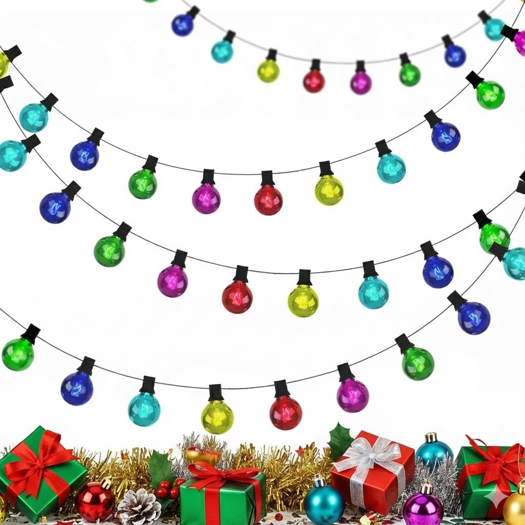 Cheerland Flat Classic Colorful Light Bulb String Garlands Kit Festive Christmas Party Decoration Hanging Bulb Banner Full Color Streamer Backdrop for Birthday New Year Halloween Dancing Decor