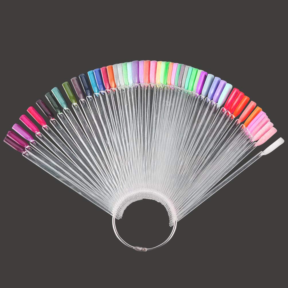 JASSINS 50 Pcs Clear Fan-shaped Nail Swatch Sticks Nail Polish Display Board False Nail Art Practice Sticks With Metal Screw Split Ring : Beauty