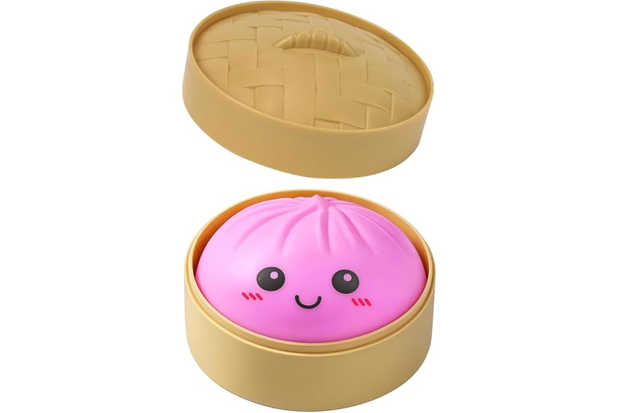 Dumplings Squishy, Mystery Dumplings Squishy, Sensory Squeeze Toy for Stress Relief, Soft Squeeze Decompression Dough for Adults Classroom Prizes & Party Favors (Pink)