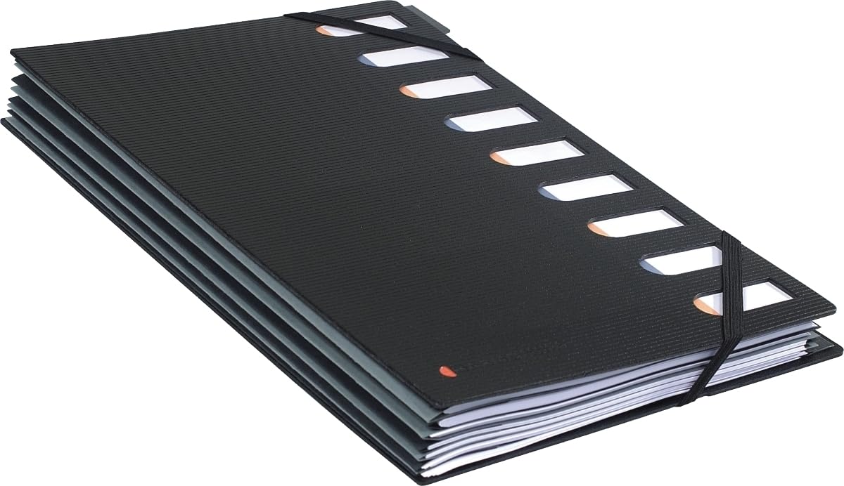 Exacompta - Ref 55334E - Exactive - Harmonika Expanding Spine Multipart File - 245 x 320mm in Size, Suitable for A4 Sized Documents, 9 Tabbed Sections, PP Cover - Black