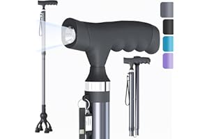 NOERISHIA Walking Cane with LED Light for Seniors Men Women, Adjustable Folding Canes for Elderly, Ergonomic Handle & All Terrain Shock Absorbing Base, Walking Sticks for Indoor Outdoor Travel Hiking Support