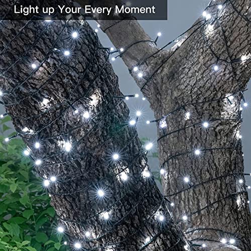 Christmas String Lights Solar Powered 33 Ft 100 LED 8 Modes Twinkle Lighting Fairy Light Outdoor Waterproof Tree Lamp for Party Garden Decor(White, 1)