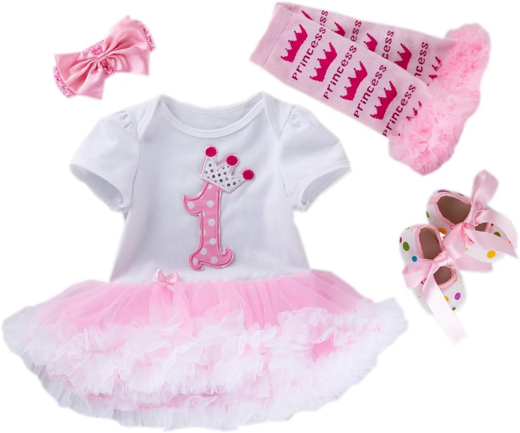Baby Girls' 4PCs Hot Pink Birthday Tutu Dress Headband Shoe Leg Warmers