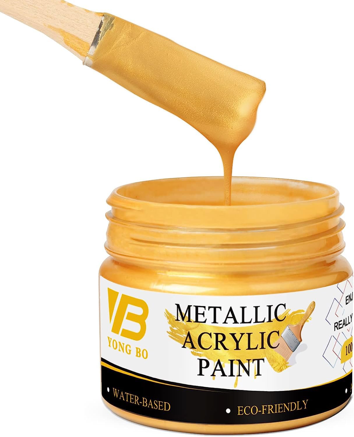 YongBo Metallic Gold Acrylic Paint, 100ml Gold Paint, Gold Leaf Paint for Metal, Wood, Headstone, Painting, Non Toxic Non Fading
