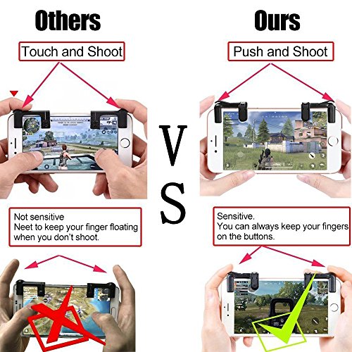Bomach Mobile Game Controller,1 Pair Sensitive Fire Shoot Gaming Trigger Button L1R1 Aim Keys Shooter Controller Gamepad and 1Pcs Free Mobile Joystick for iPhone,Android Smart Cell Phone PUBG