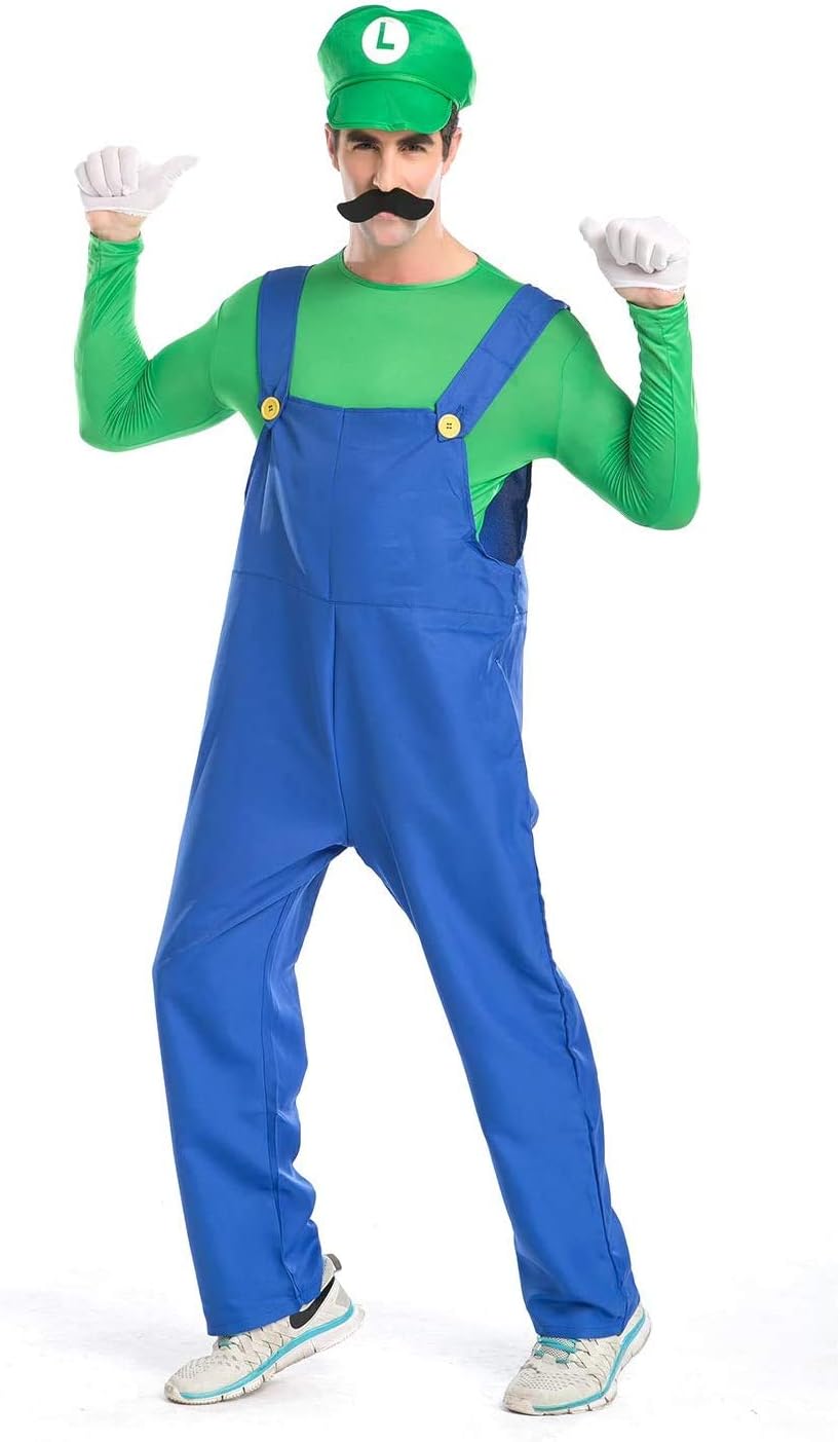 Minetom Super Mario Costume, Mario Halloween Costume for Halloween Christmas Party Cosplay(Green, L): Clothing