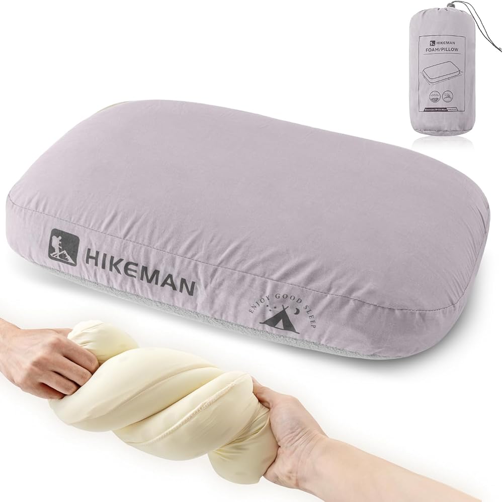 HIKEMAN Camping Memory Foam Pillow Ultralight Travel Neck Support Purple