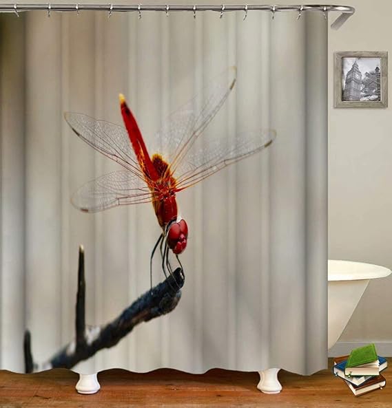 ZZZdz Decoración De Insectos. Libélula. Cortina De Ducha: 180 X 180 Cm
