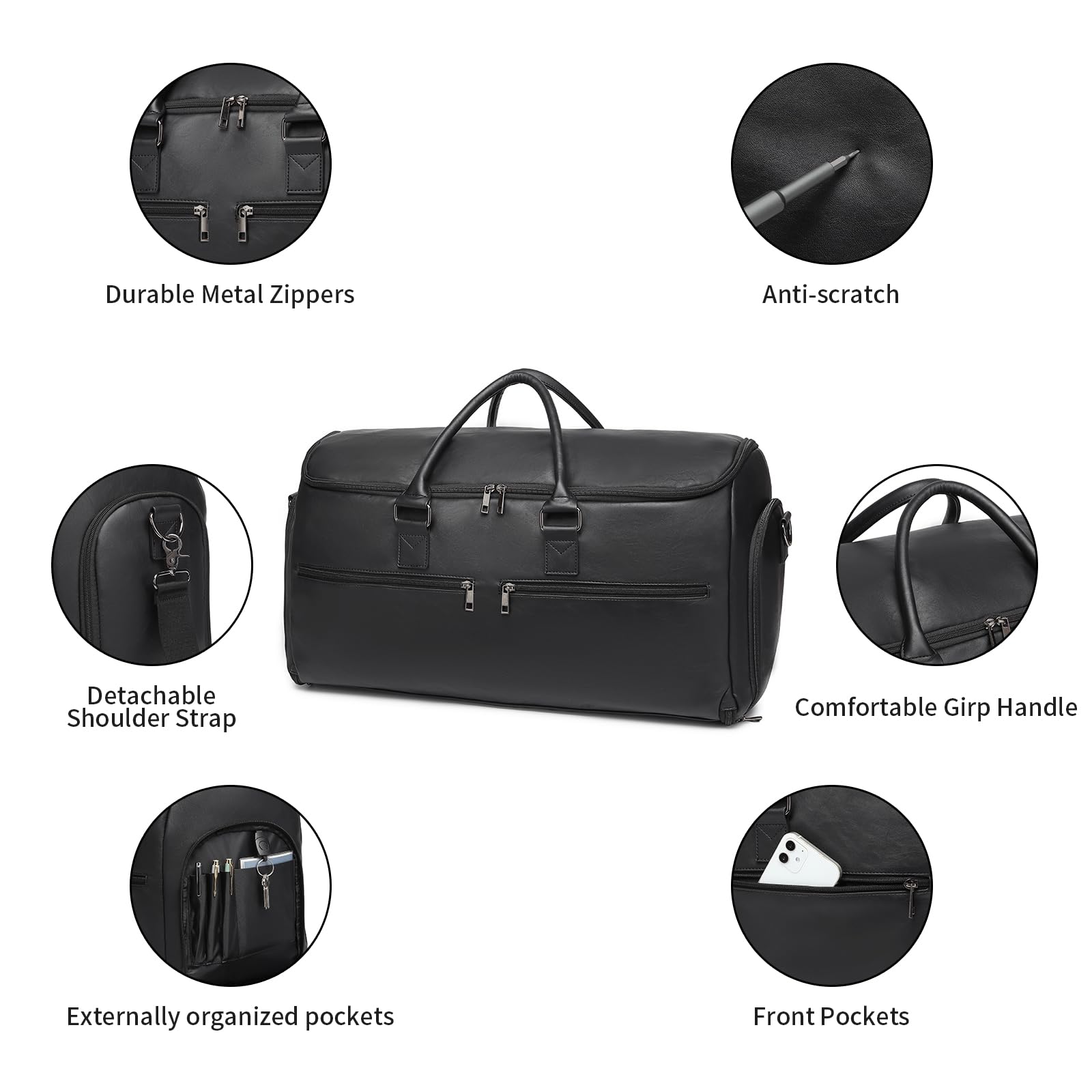 Carry-on Garment Bag for Travel, Convertible Travel Garment Bag for Men and Women, 2 in 1 Hanging Suitcase, Suit, Business Travel Bag, A02 Black, garment bag for travel