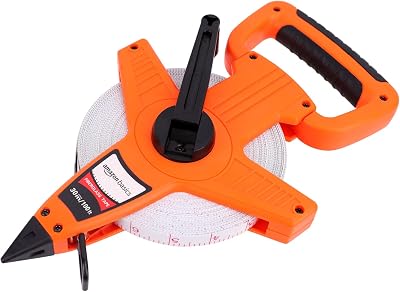Mètre ruban en fibre de verre à bobine ouverte résistant aux impacts - 30 m/100 pieds par 0,5 pouce, pouces/mètres, Vine, Orange