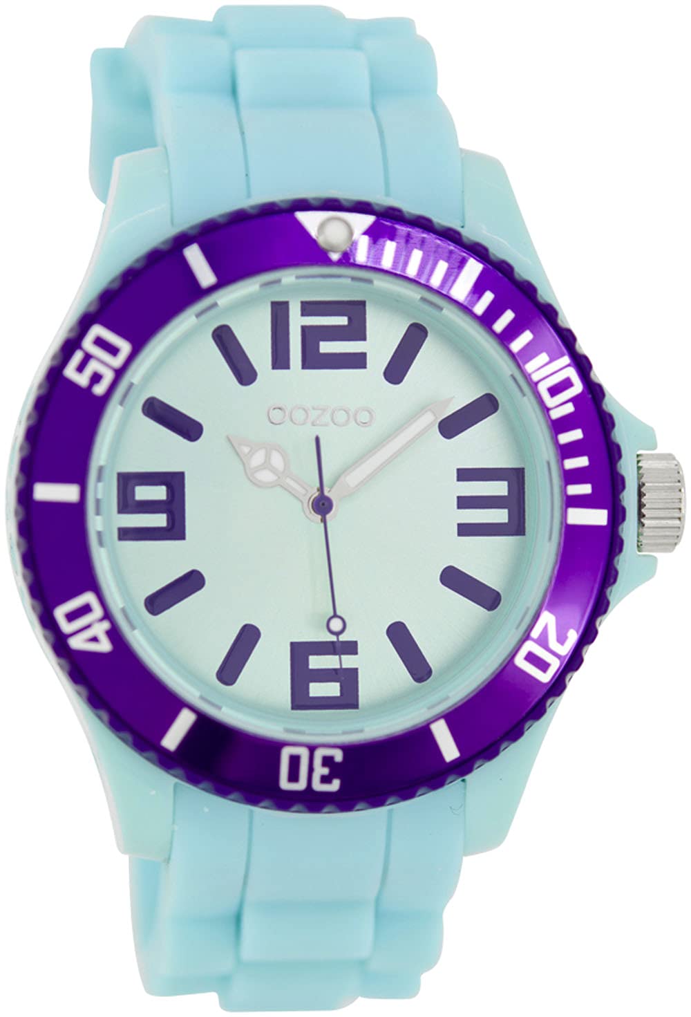 Oozoo Women's Watch with Silicone Strap Two-Tone 43 mm Diameter in Various Variations, C5842 - Turquoise / Purple, Bracelet