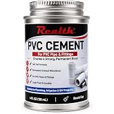 Realth PVC Cement 4 fl oz, Clear Solvent Cement for PVC Pipe &amp; Fittings | Vinyl Adhesive, Waterproof Flexible Contact Cement for Tarps, Pool Liners, Inflatables &amp; Marine, Leak-Resistant Can