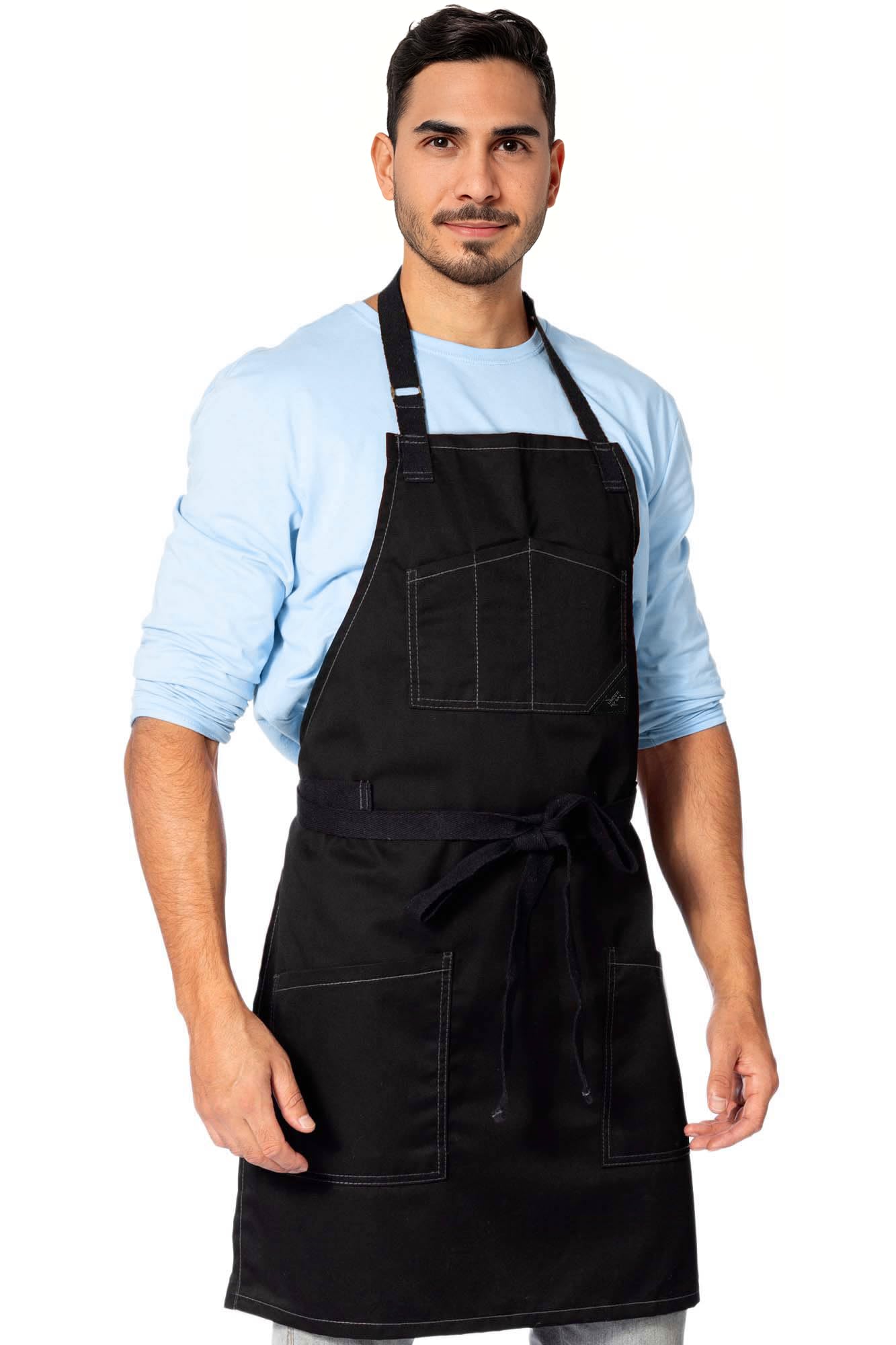 Under NY Sky Chef Apron – Professional Black Twill – Cotton Straps - Smart Pockets - Adjustable for Men and Women – Pro Chef, Cook, Kitchen, Baker, Barista, Bartender, Server Aprons