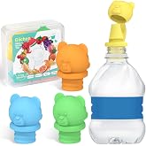 Giichen No Spill Water Bottle Caps - BPA Free Silicone Top Protects Child's Mouth, Replacement Spout Adapter for Toddlers to Adults - 4 Pack (Blue, Green, Yellow, Orange)