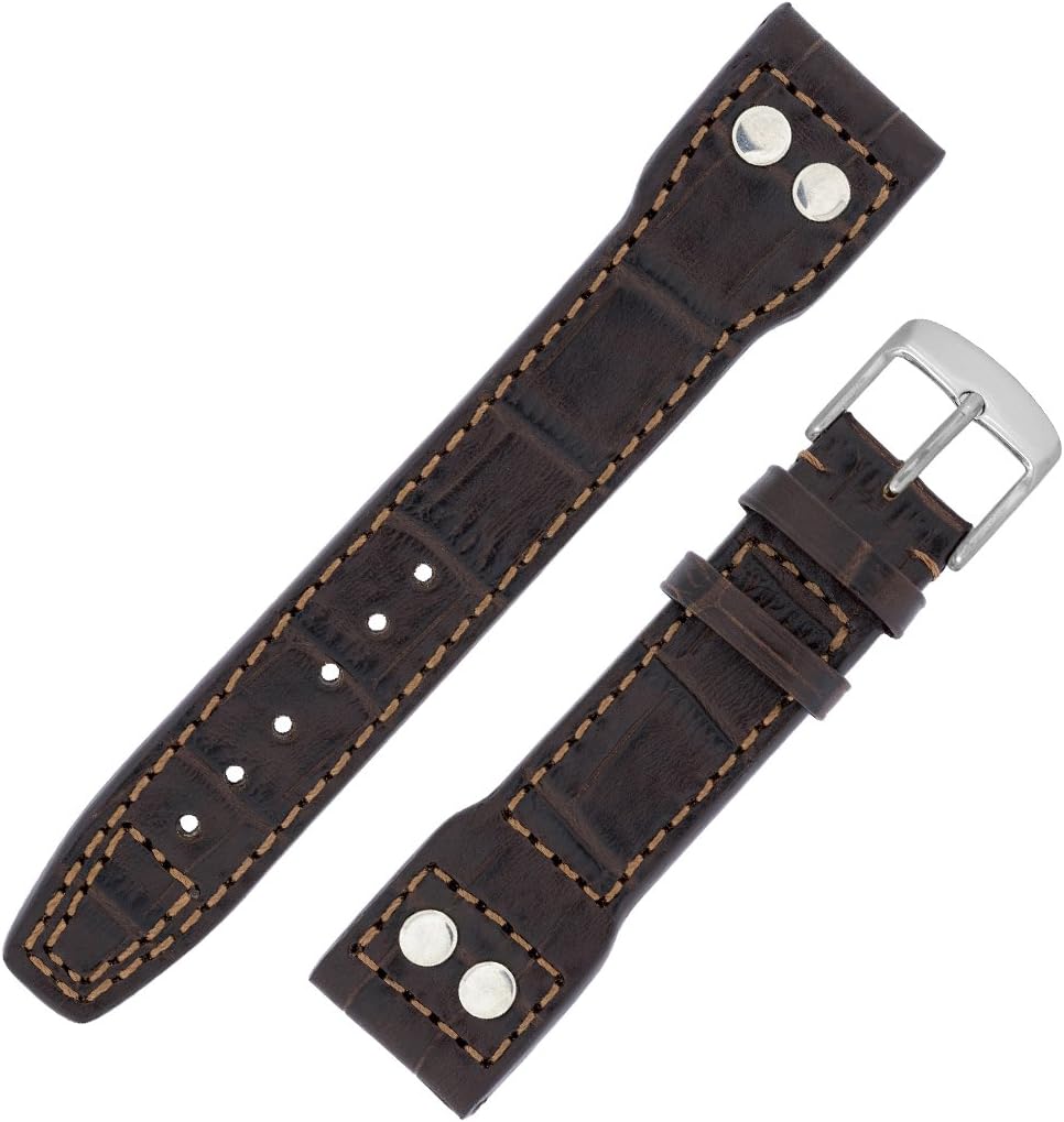 IWC-Style Aviation Gator-Embossed Leather Watch Strap in Dark Brown