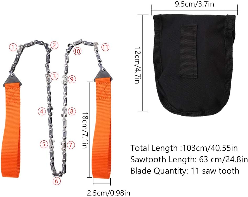 Folding Hand Chain Saw with Long Chain - Portable Pocket Chainsaw for Wood Cutting Camping Survival Gear, Orange - Image 3