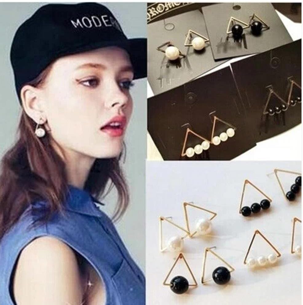 Long journey The new wave of Japan South Korea magazine metal triangle earrings earrings pearl fashion female