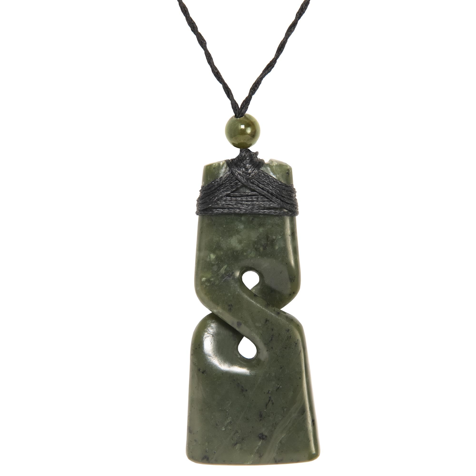 81stgeneration Nephrite Jade Single Twist Pikorua Toki Pendant Necklace - Maori-Style Cord Necklace for Men - Natural Greenstone Jewellery - Large Hand-Carved Design - Handmade Green Gemstone Amulet