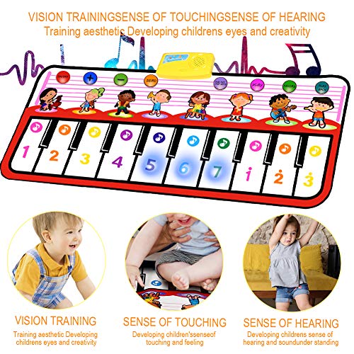 Tencoz Musical Piano Mat, Kids Portable Piano Keyboard Mat 8 Different Musical Instruments Build-in Speaker & Recording Function with 10 Melodies Educational Toy Best Gift for Kids Baby