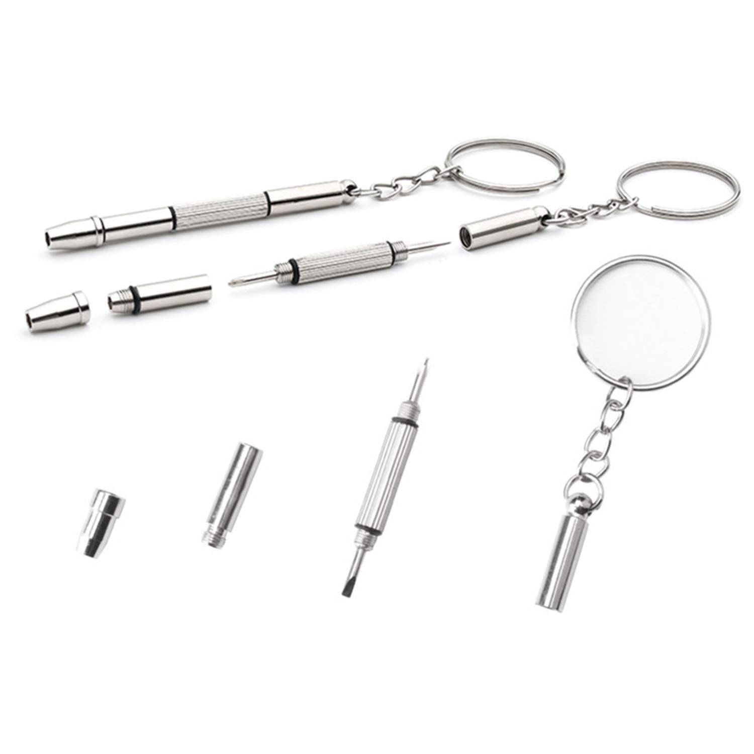 Mini 4 in 1 Screwdriver Keychain, Hotetey 5 Pack Stainless Steel Precision Screwdriver Keyring Repair Tool for Eyeglass Sunglasses Watch Phone Electronics
