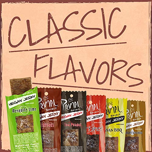 Primal Spirit Vegan Jerky - "Classic Flavor" - Mesquite Lime, 10 g. Plant Based Protein, Certified Non-GMO, No Preservatives, Sports Friendly Packaging (24 Pack, 1 oz)