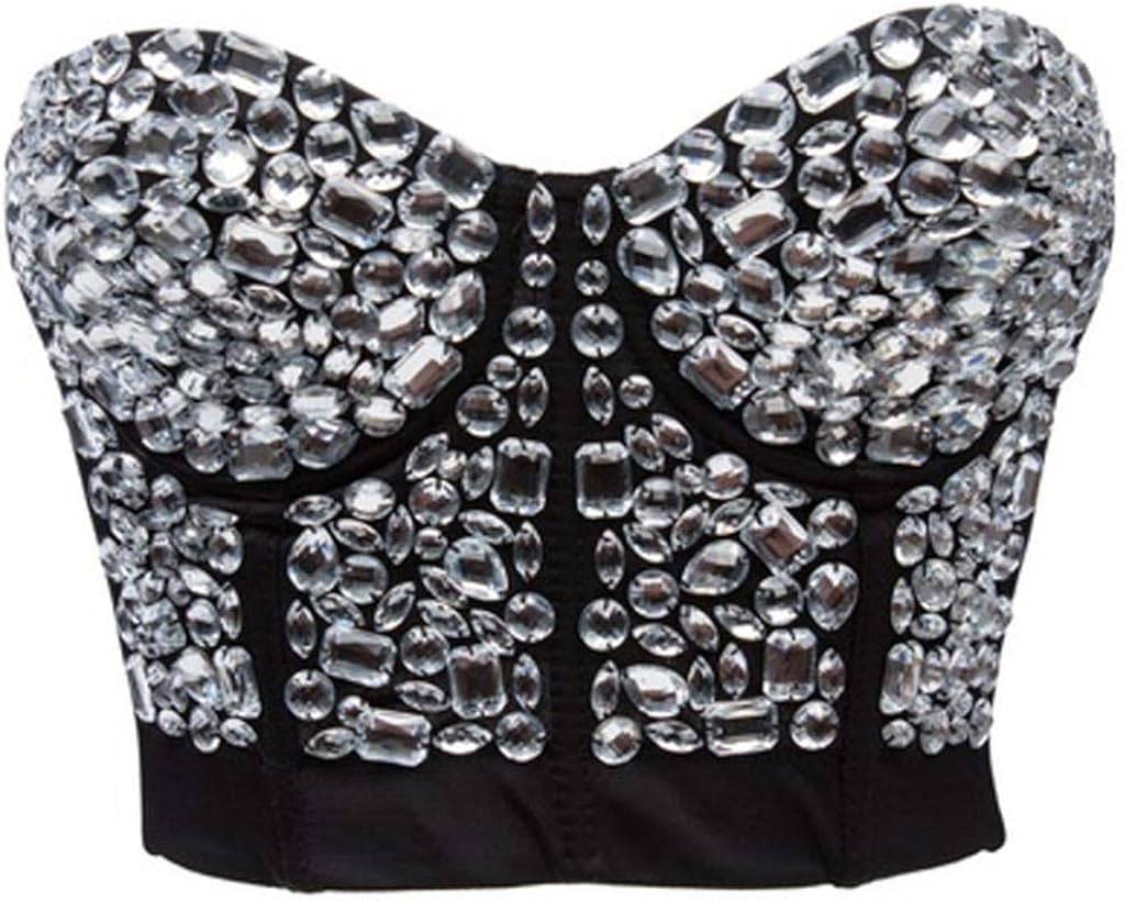 Alivila.Y Fashion Womens Rhinestone Punk Goth Bra Clubwear Corset Top: Clothing