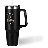 ZETEO 40 oz Tumbler with Handle and Straw – Stainless Steel Vacuum Insulated Travel Mug with Lid – BPA-Free, Reusable, Fits in Cup Holder