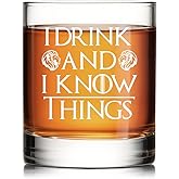 RZHV I Drin And I Know Things Whiskey Glass, Funny Retirement Father's Day Anniversary Birthday Gift for Men Husband Dad Uncle Grandpa Friends Coworkers