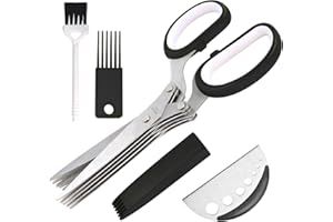 Styleonme Scissors Herb, Sharp Heavy Scissors for Cutting, Chopping and Cooking Fresh Garden Herbs, 5 Stainless Steel Blades and Stripper, Vanilla Cutter Chopper Garden Kitchen Gadgets