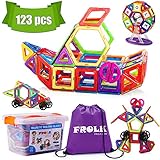 Frolk Magnetic Building Blocks Set - 123 Piece :Colorful Tiles, Educational Cards, Wheels .Educational Toy for Girls and Boys. Premium Gift for Kids.