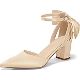 Coutgo Women's Chunky Heels Ankle Strap Pointed Toe Pumps