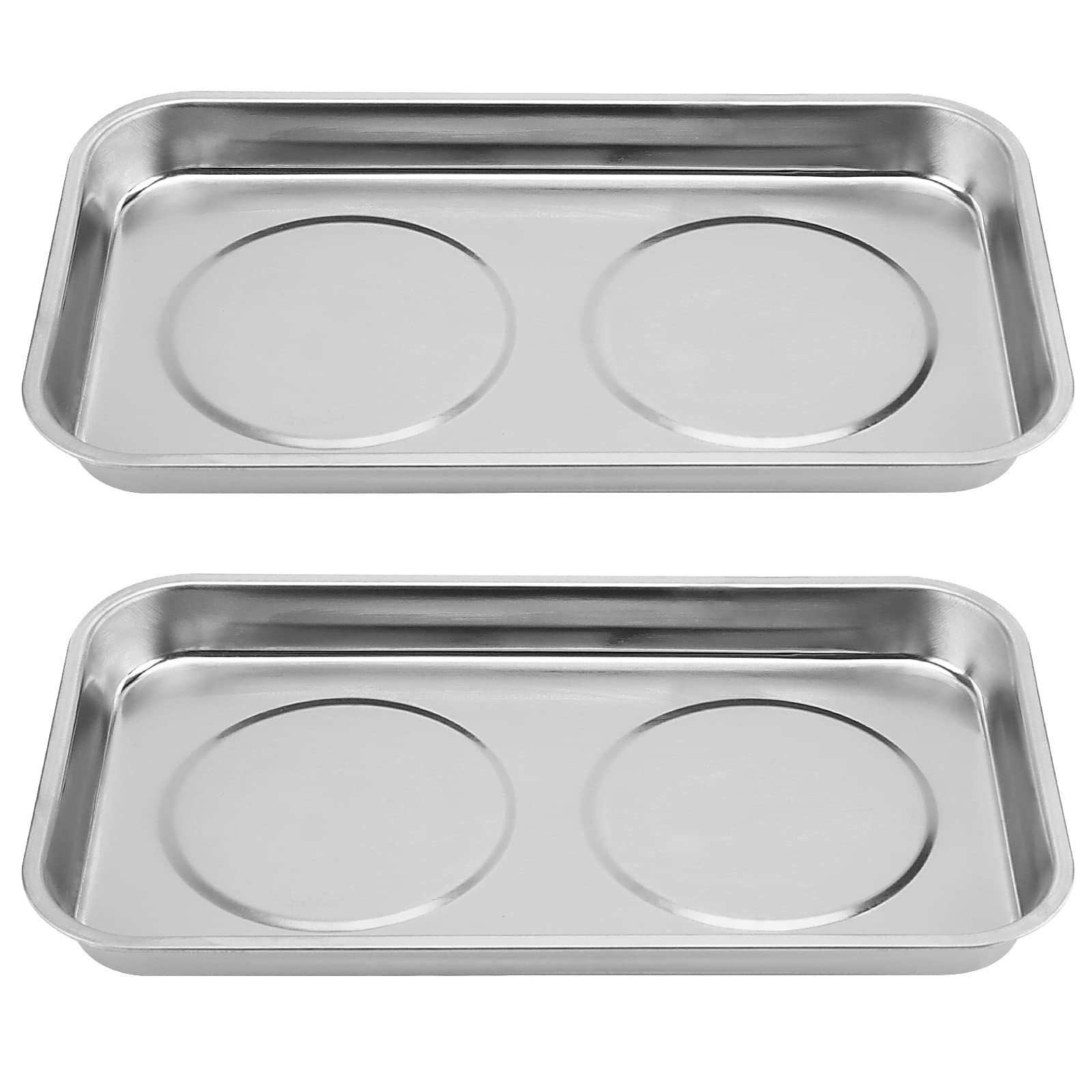 KOHAND 2 Pack Magnetic Parts Tray, Stainless Steel Rectangle Magnetic Tray, Magnetic Tray Holder Organiser for Metal Parts Nut Bolt Sockets Screws Collector, 24x14x3.6cm