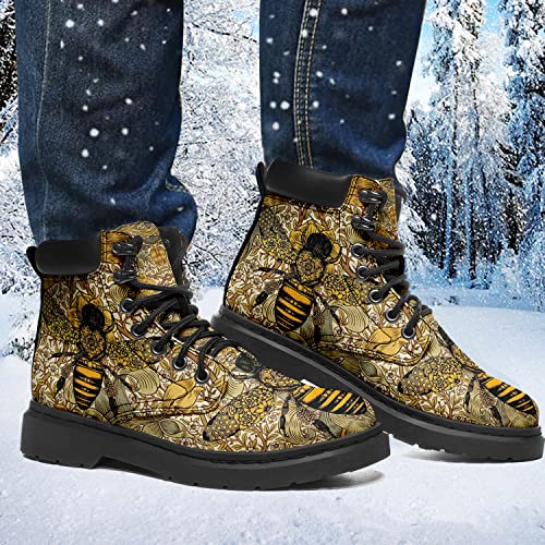 coolcustomize Custom Flower Mandala Honey Bee Boots Women Ankle Booties Fashion Vegan Leather Handmade Boots (Bee, numeric_5)