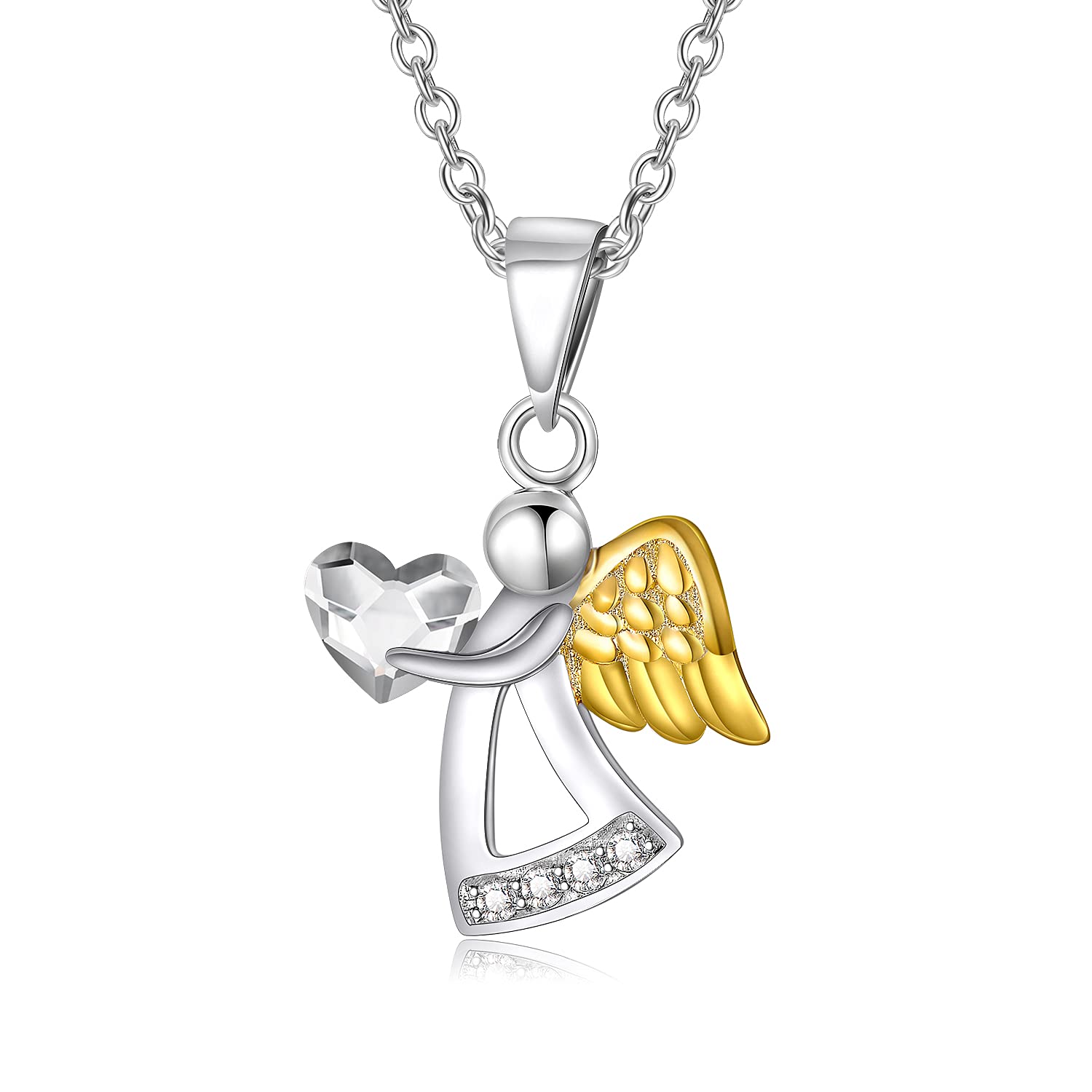 AOBOCO Sterling Silver Guardian Angel Necklace, Birthday Christening Baptism Communion Jewellery Gifts for Girls Daughter (White) — image 1