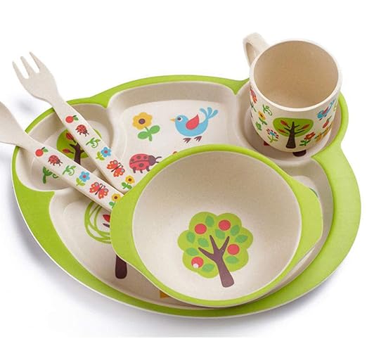 Amazon.com: Juego de 5 platos irrompibles de fibra de bambú ...