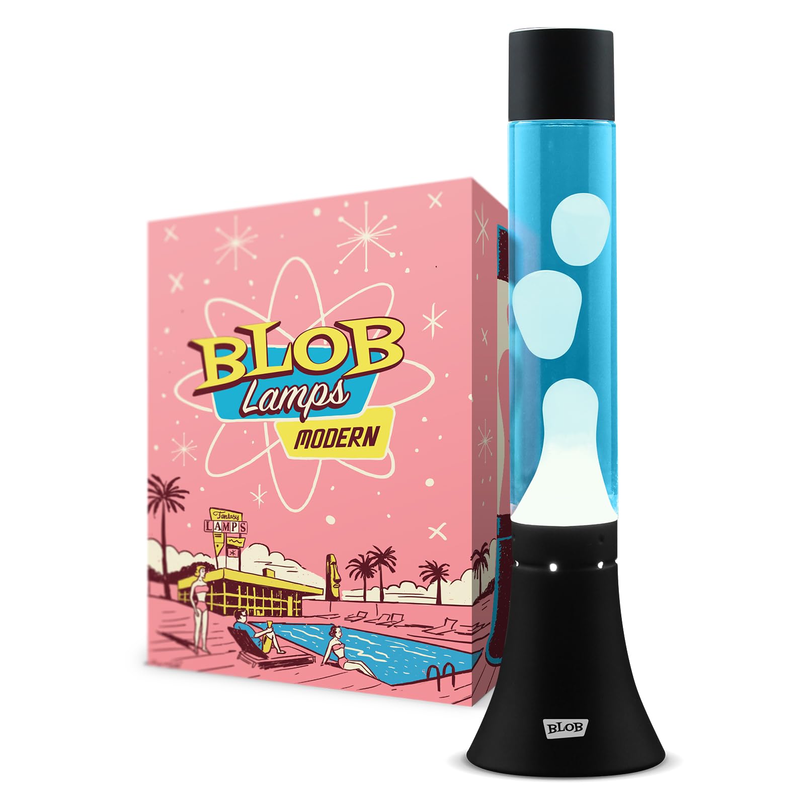 Blob Lamps® Liquid Motion Lamp Modern White Wax Blue Liquid Matt Black Base & Cap 14.5" Mood Lamp Light