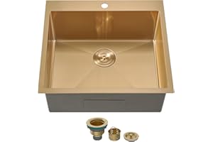 SHACO 18x18 Inch Gold Bar Sink, 18 Inch Drop In Gold Small Kitchen RV Laundry Utility Sink, Top Mount 16 Gauge Stainless Stee