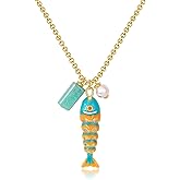 KissYan Fish Necklace for Women, 14K Gold Plated Dainty Lucky Fish Pendant Necklaces, Boho Beach Charm Choker Handmade Fashion Jewelry Gifts