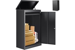 JINRRENYI Express Package Delivery Box for Outside, Ultra Large Parcel Drop Boxes with Lock, Waterproof Anti-Theft Parcel Drop Box with Secure Storage for Home Business, Black (24.3 * 18 * 43.5IN)