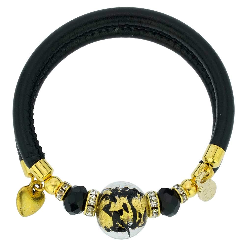 Glass Of Venice Dorato Murano Glass Leather Bracelet - Black