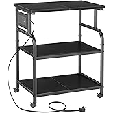 YAOHUOO 3 Tier Large Printer Stand with Power Outlet/Adjustable Storage Shelf, Rolling Cart with Wheels, Printer Table for Home Office 3D Printer/Heat Press/Laster, 22"×15" Black