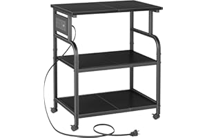 YAOHUOO 3 Tier Large Printer Stand with Power Outlet/Adjustable Storage Shelf, Rolling Cart with Wheels, Printer Table for Home Office 3D Printer/Heat Press/Laster, 22"×15" Black