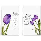 rowjow Purple Tulip Flowers Kitchen Towels Dish Towels Set of 2, 16x24 Inch Farmhouse Rustic Drying Dishcloth Decorative Hand Towels for Spring Kitchen Decoe Housewarming Gifts