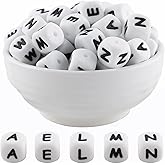 HHCFAST 12mm White Square Letter A,E,L,M,N Alphabet Silicone Beads, 20Pcs Cube Heart Number Letter Silicone Beads for Keychain Making, Ideal for Necklace Bracelet Pens and DIY Crafts