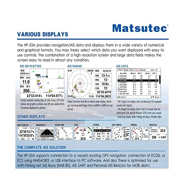Matsutec-HP-33A-43-Color-LCD-Class-B-AIS-Transponder-Combo-High-Marine-GPS-Navigator